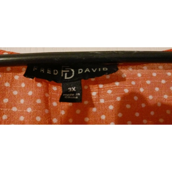 3X Peachy Orange w Dots PEEKABOO Sleeves Top Women's Plus 🍑Fred David - Picture 4 of 7